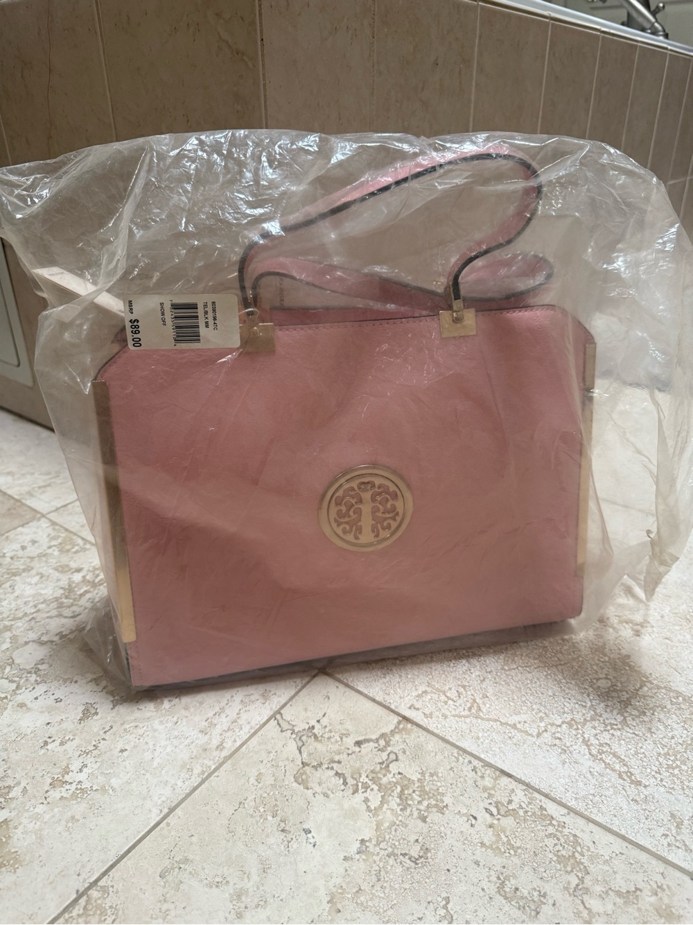 Designer real leather Pink Logo Tote